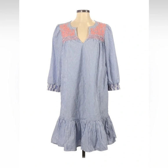 J. Crew | Stripe Embroidered Popover Dress with Ruffle Hem Size XXS Style AM118 - Picture 3 of 6